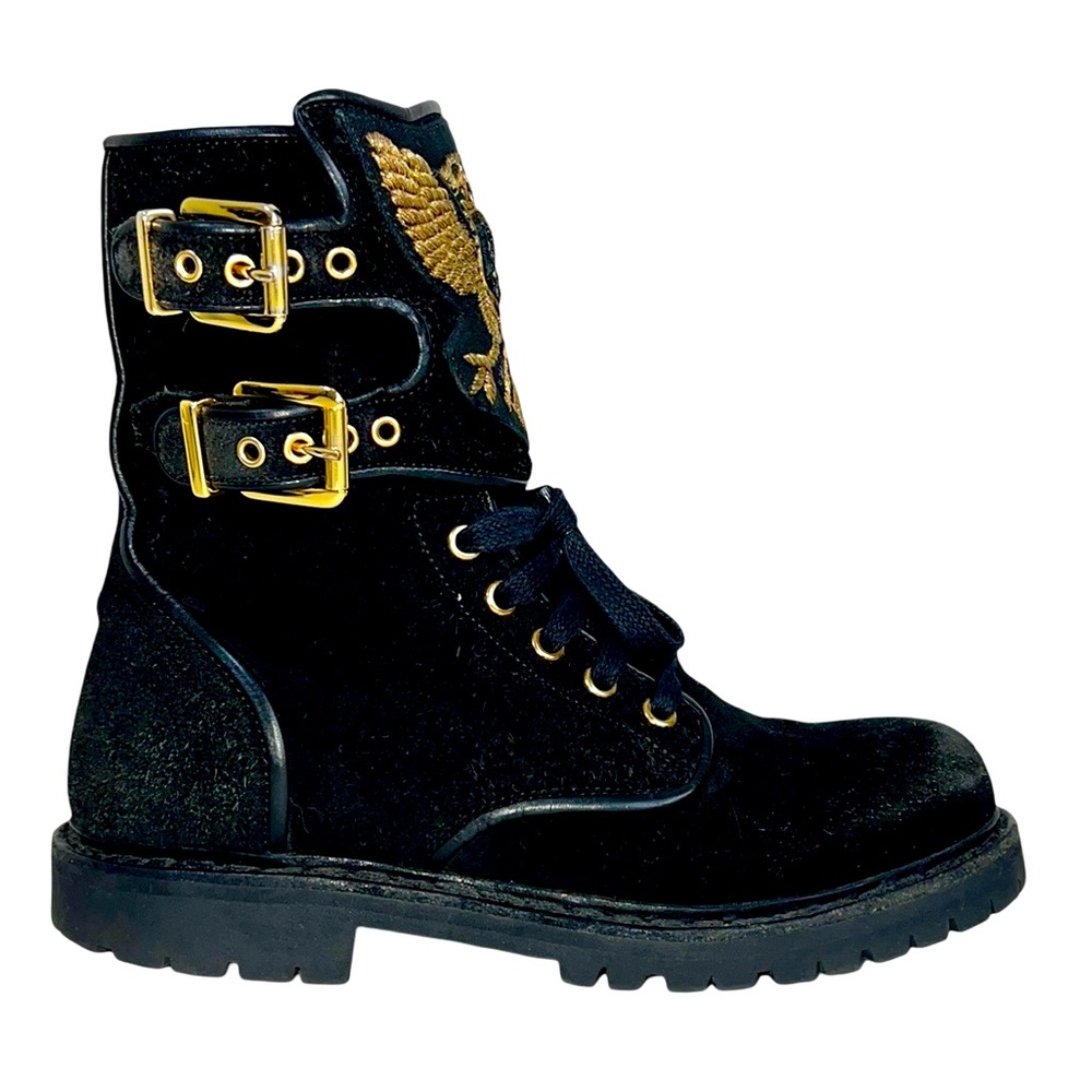 BALMAIN RANGER LACE-UP BOOTS IN BLACK SUEDE